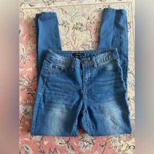 Forever 21 High-Waisted Skinny Jeans – US 25 Blue Denim with Custom Smile Patch